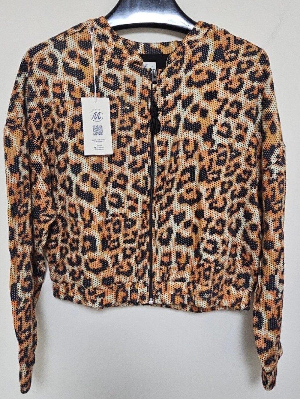 Maaji Leopard Print Linen Crop Jacket Cover Up Women’s Large Boho Resort NWT